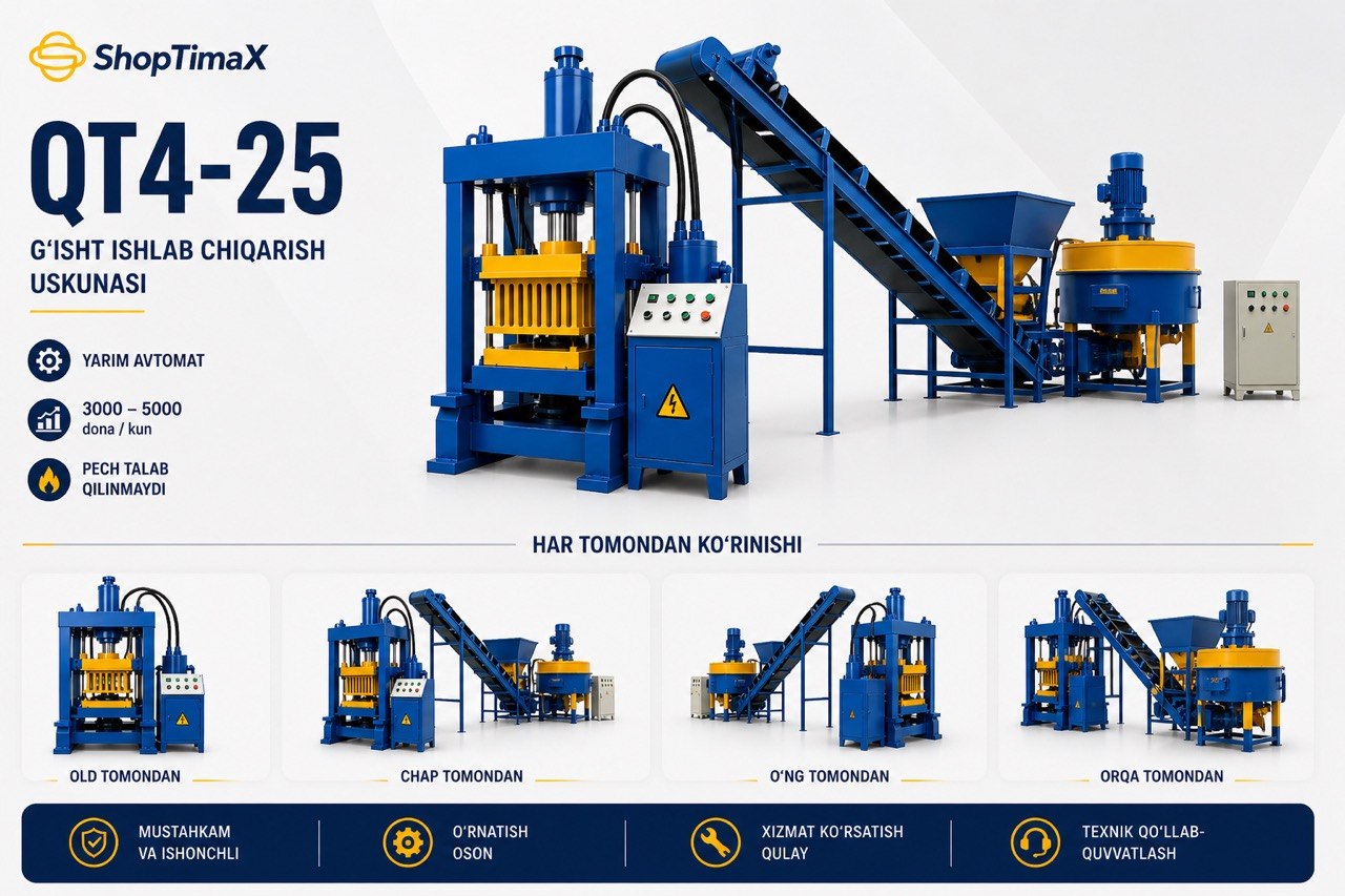 QT4-25 G‘isht va blok ishlab chiqarish uskunasi (yarim avtomat)